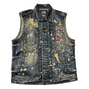 The Heritage By America 1776 Vest Mens Large Blue Denim Button Distressed